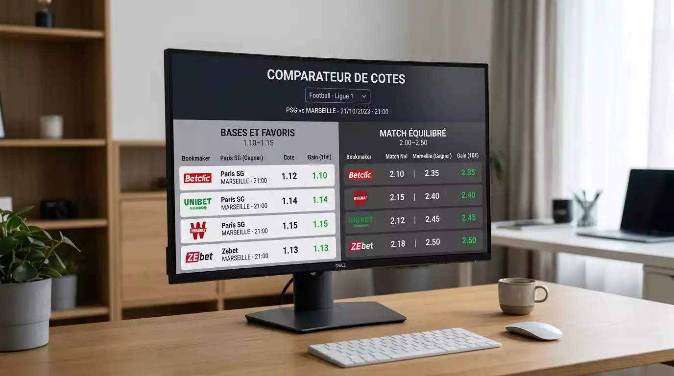 Écran montrant la différence de cotes entre un match de championnat et un match européen