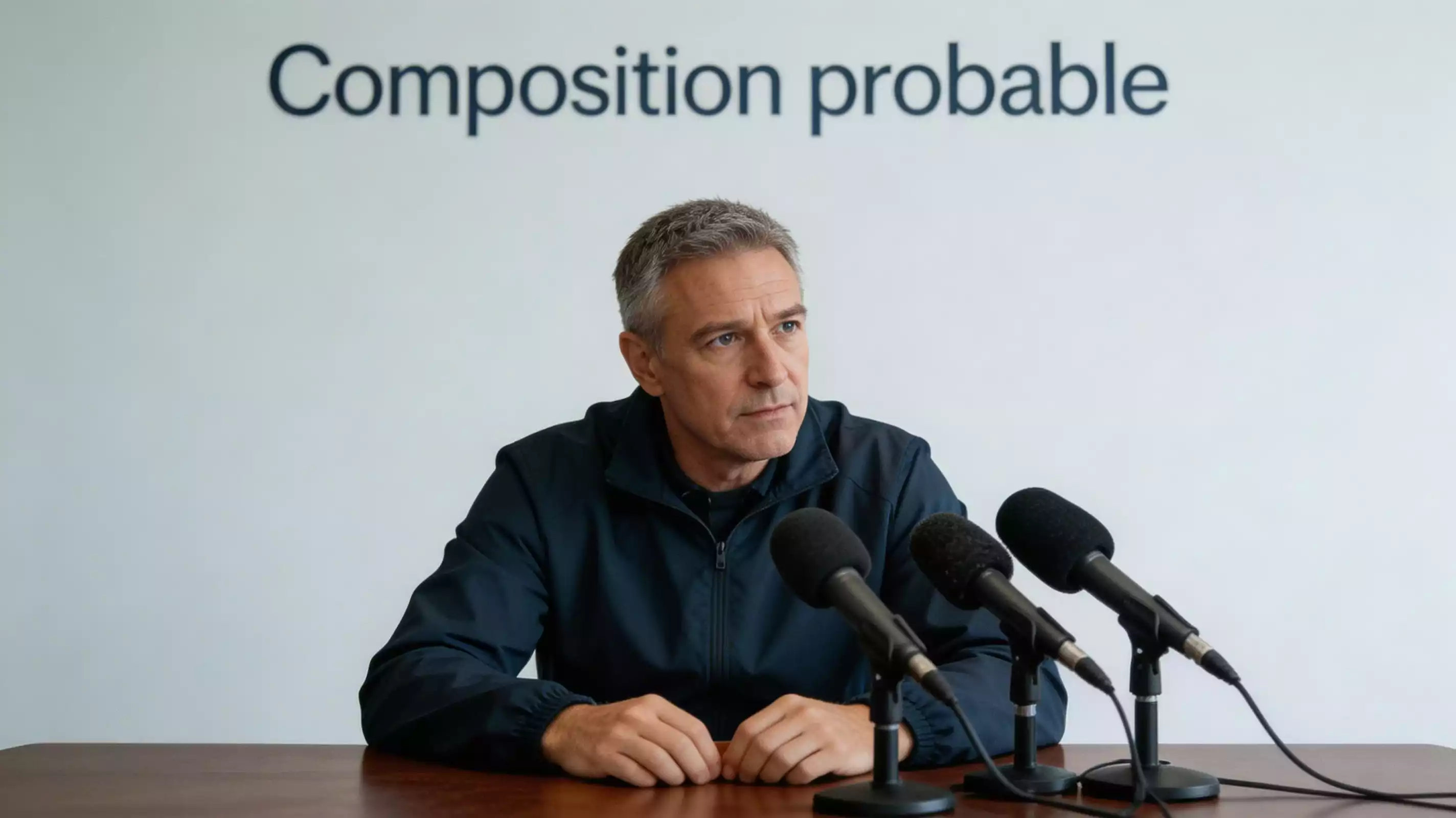 Entraîneur de football lors d'une conférence de presse répondant aux questions sur la composition