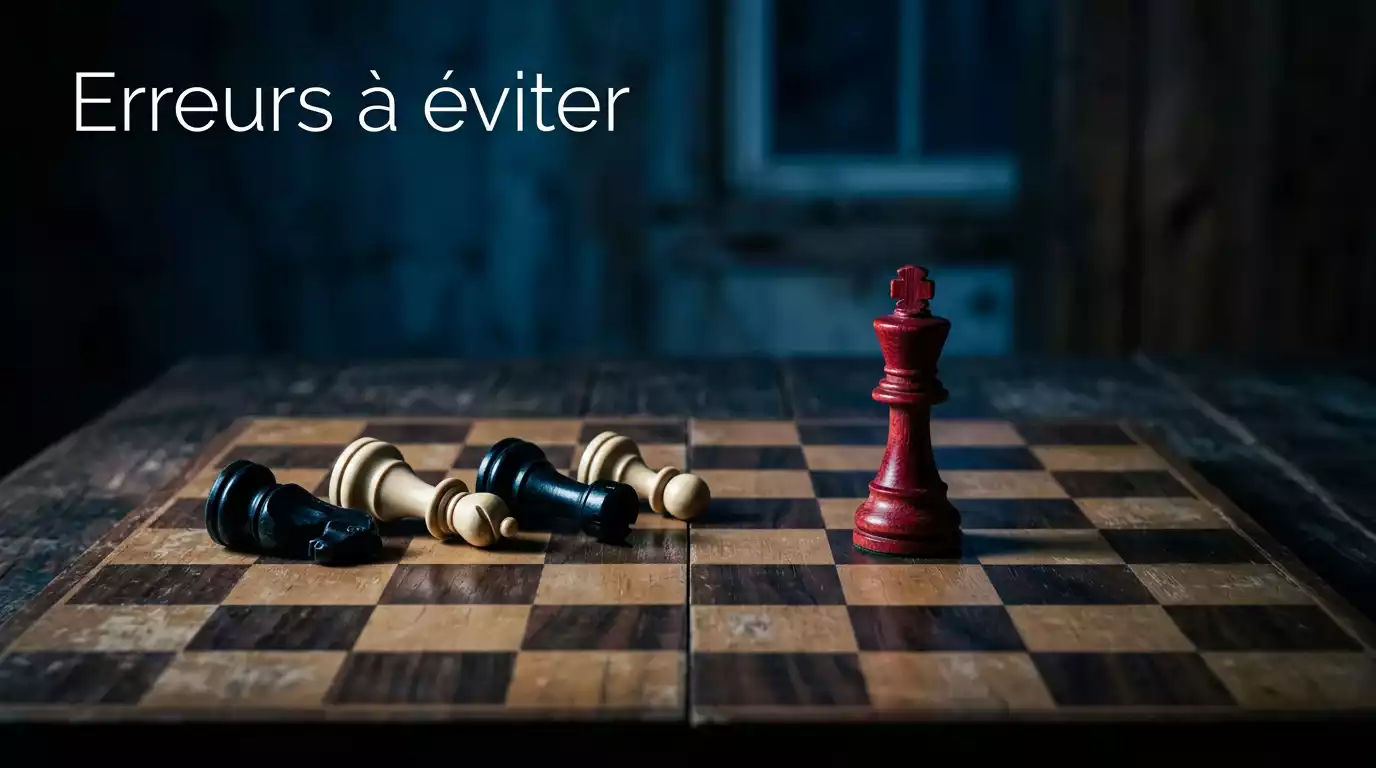 Échiquier avec des pièces tombées symbolisant les erreurs stratégiques à éviter dans les paris sportifs