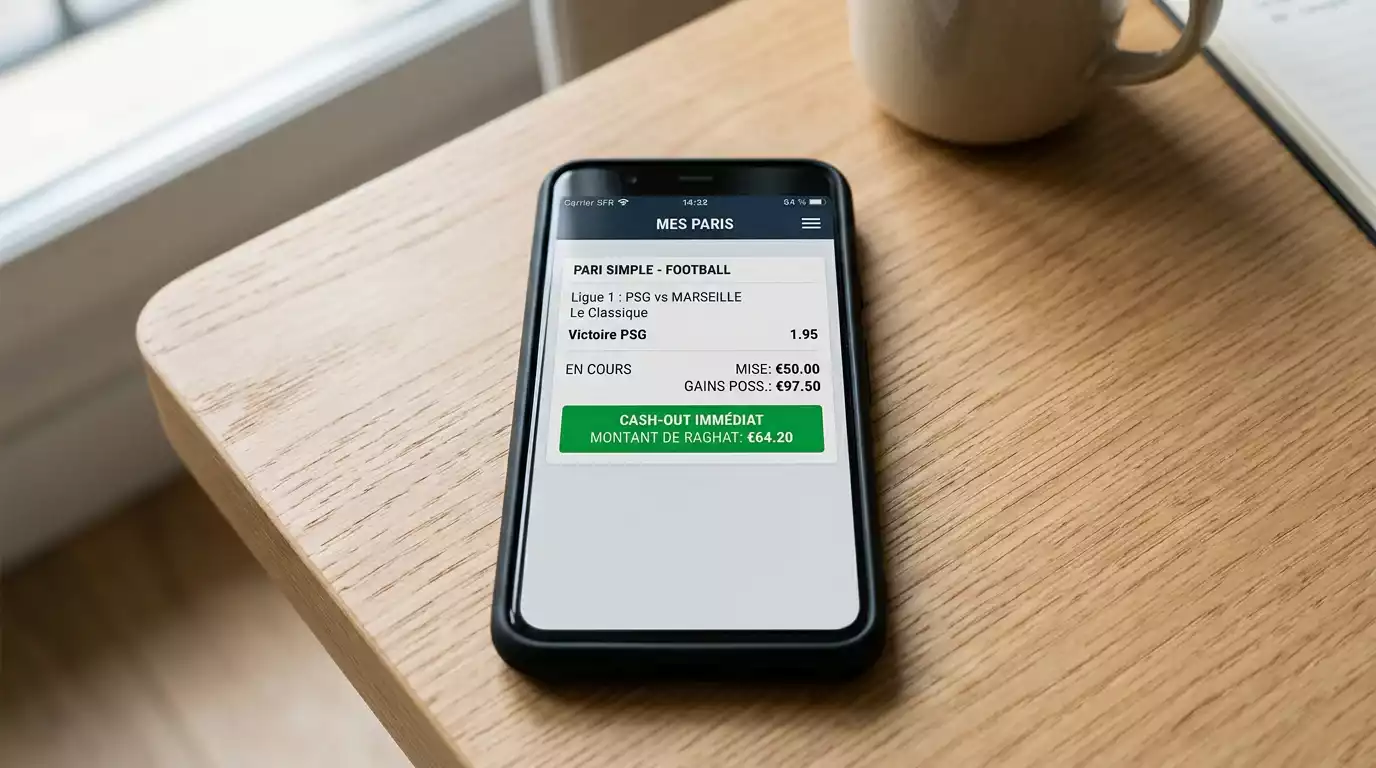 Démonstration de la fonctionnalité cash-out sur une application de paris sportifs
